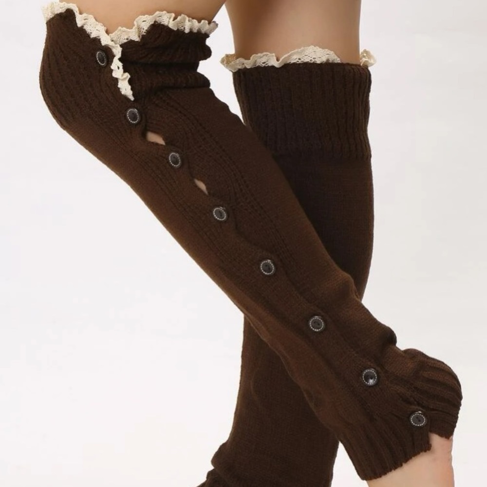 Lace Trim Brown Leg Warmers